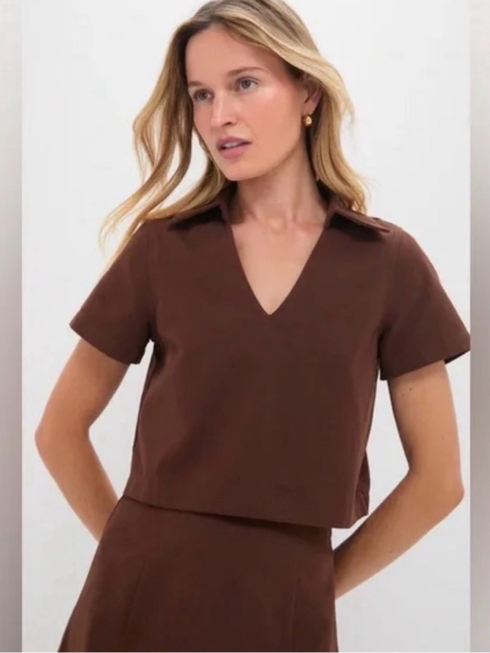 NWT Tuckernuck Hyacinth House Cropped Glenn Top Chocolate Brown 100% Cotton Sz S